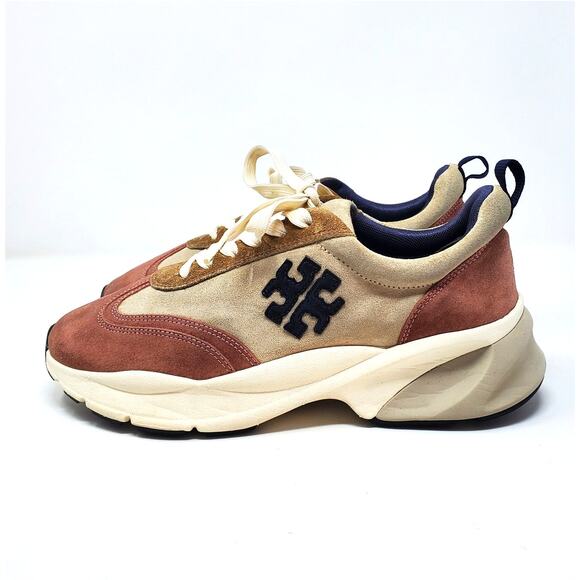 Tory Burch Good Luck Trainer Nat Suede Sneakers Navy Pink Moon 85463 Size 9.5 - Picture 4 of 9